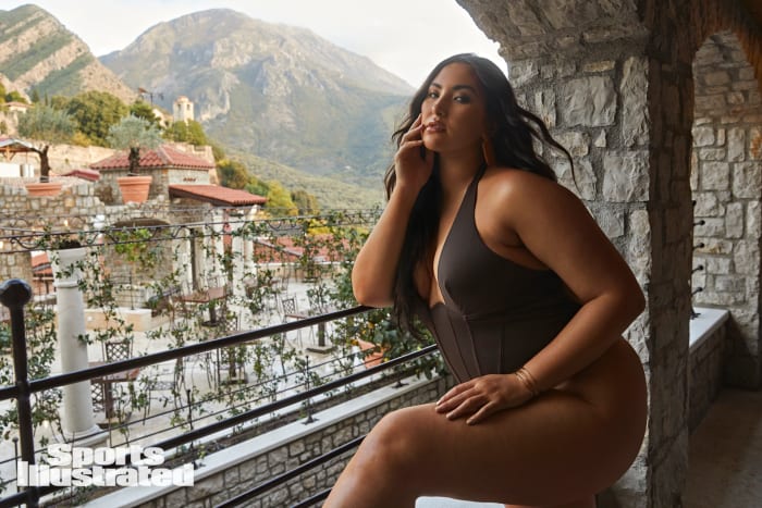 Yumi Nu was photographed by James Macari in Montenegro. Swimsuit by Pursuit the Label. Earrings by Casa Clara.